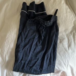 Lily Silk navy pajama pants with piping - 100% mulberry silk